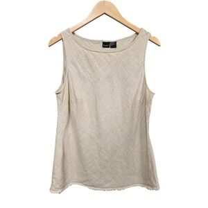 Cami 100% Linen Tank Top Women 14 Beige Sleeveless Boat Neck Raw Lagenlook EUC